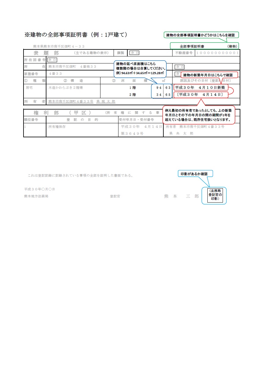 （1戸建て）全部事項証明書