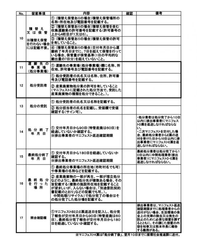 マニフェスト記載上の留意事項2