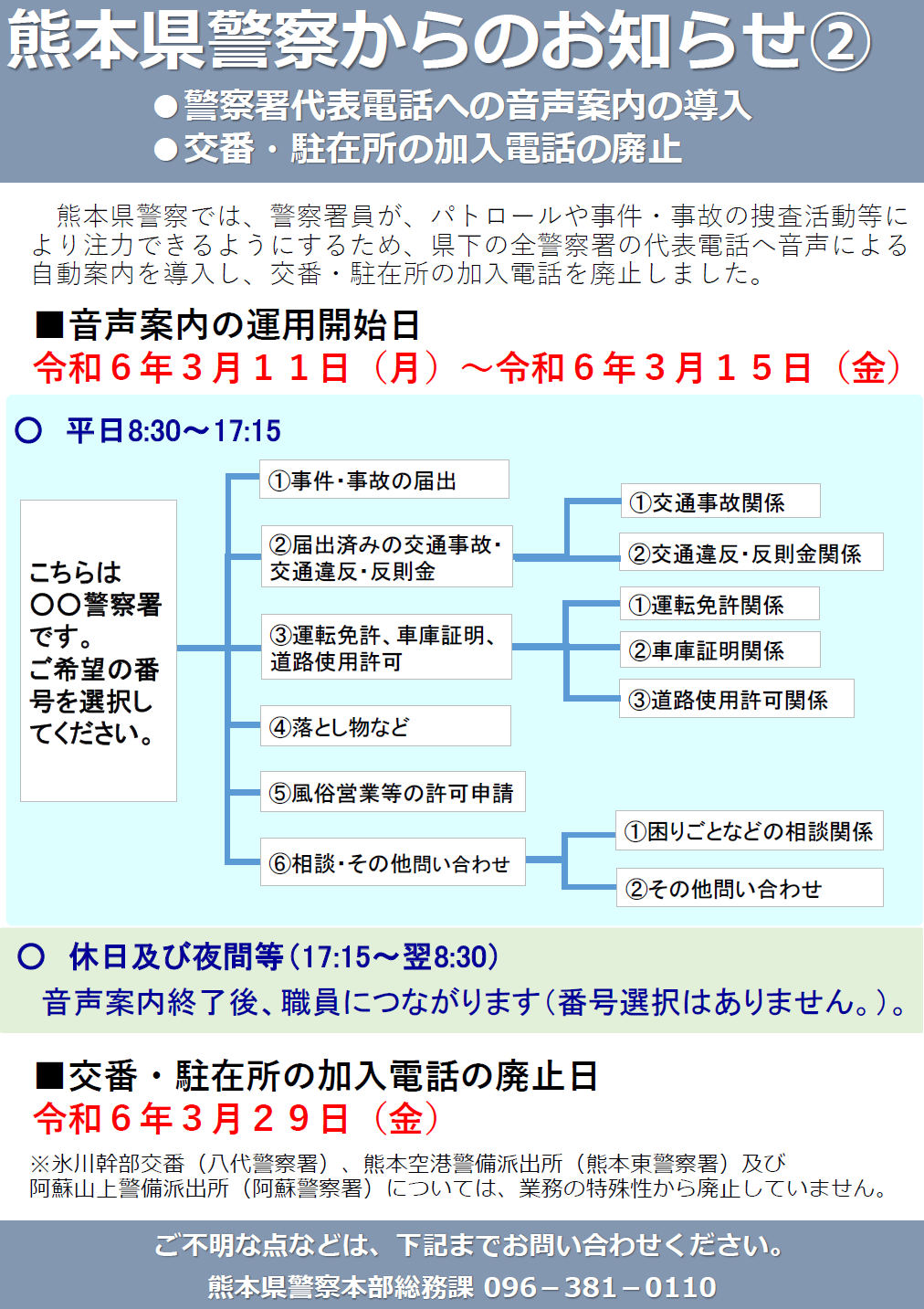 警察署電話へ音声案内導入、交番駐在所加入電話廃止