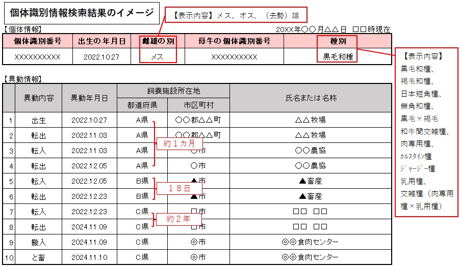 個体識別情報（例）