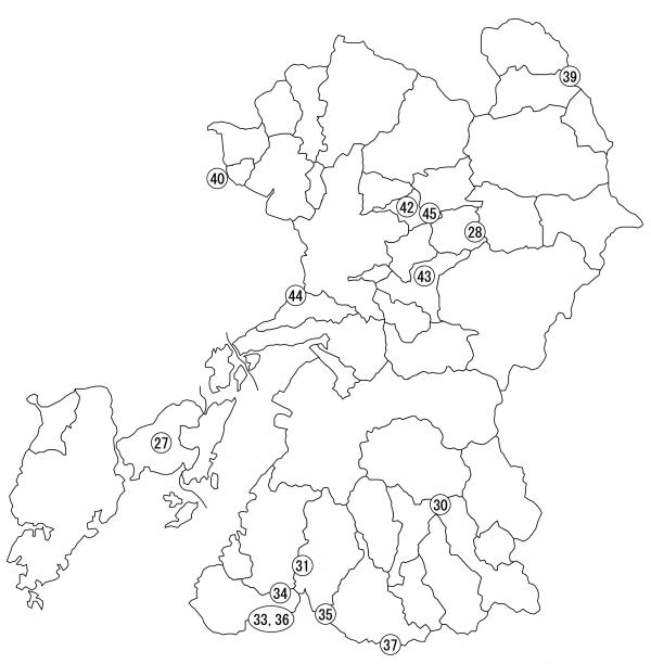 熊本県内の環境影響評価手続中の事業計画地の地図