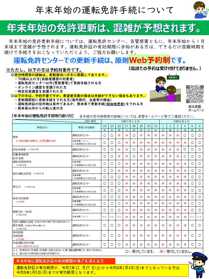 年末年始の運転免許手続について