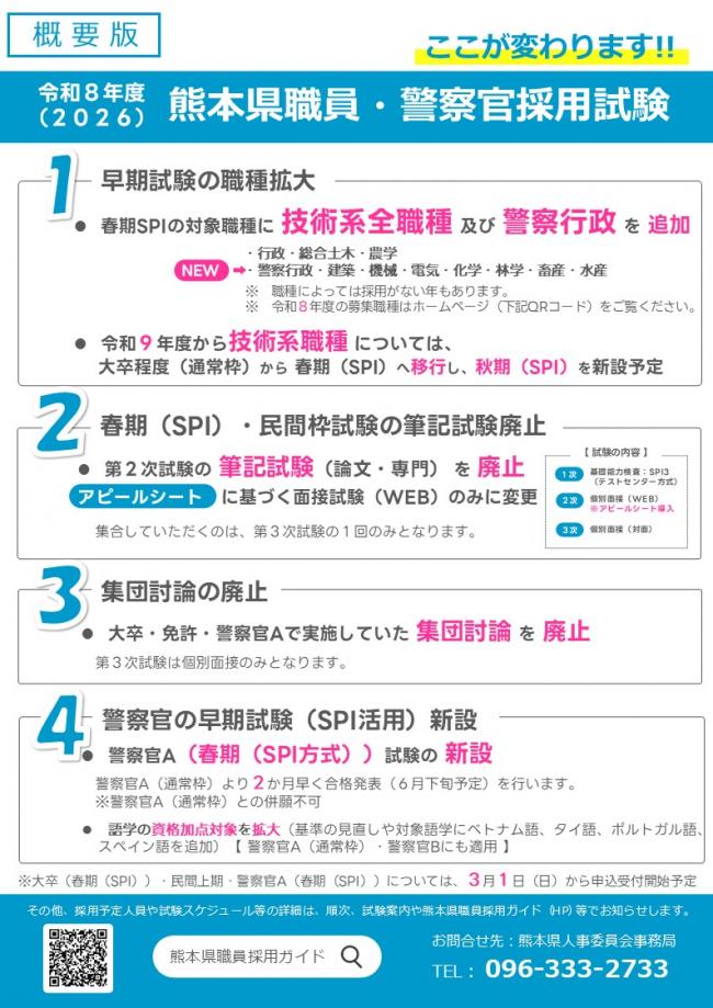 令和８年度（2026年度）熊本県職員・警察官採用試験　改正ポイント